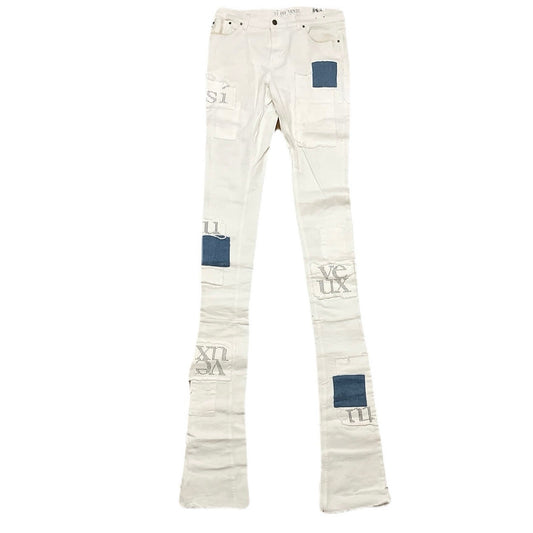 Si Tu Veux White Superstack Jeans With Blue patches Size 36