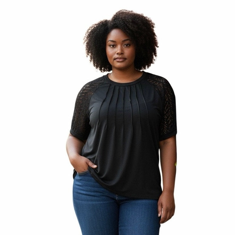 Women’s Black T-Shirt Size 4XL With See Thru Sleeves
