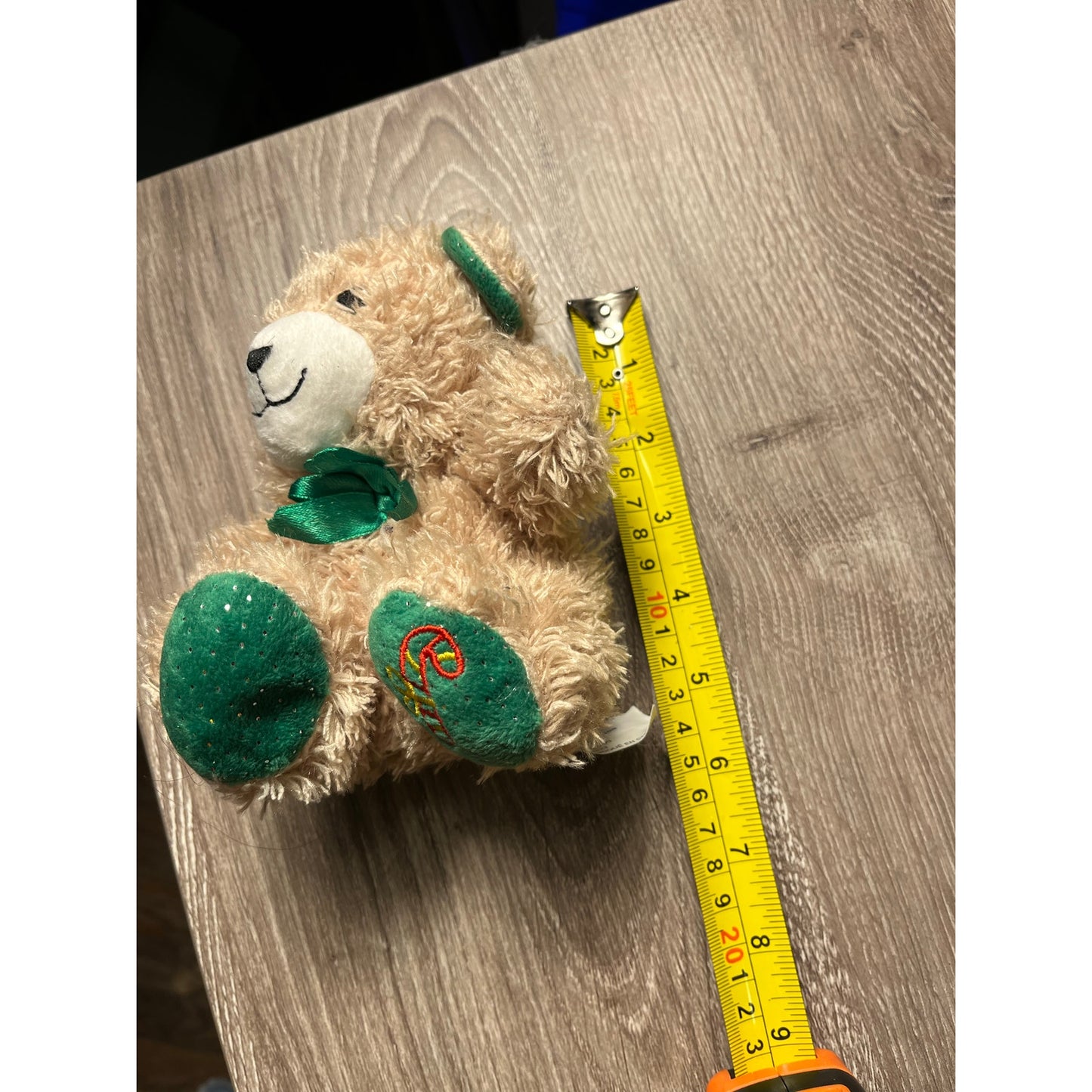 Brown and Green Mini teddy bear selling the stuffed animal 5”