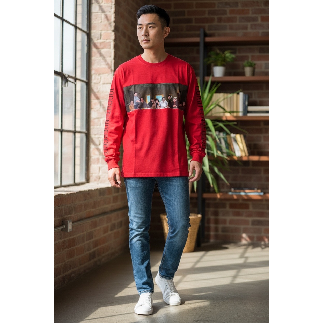 Red Long Sleeve T-Shirt with graph print in the middle Size Medium
