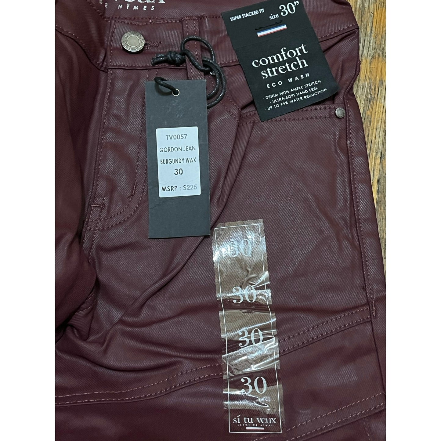 Si Tu Veux Gordon Jean’s Burgundy Wax Superstack  Size 30
