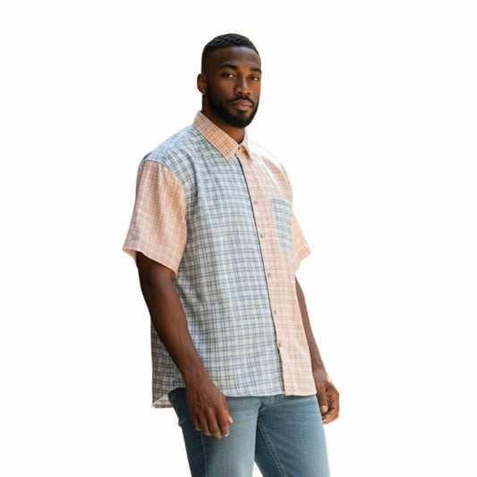 Manfinity Men’s Button Down Shirt Size XXL plaid Orange & Blue New