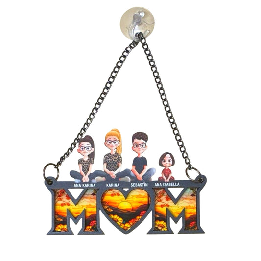Personalized Mom 2 Daughter & Son Window Hanging Suncatcher Ornament