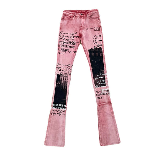 Si Tu Veux Red Superstack Men’s Jean’s Size 32 with Black design on the legs