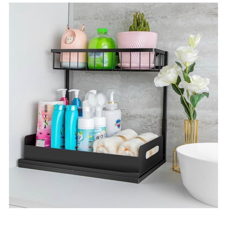 MirthMood Under Sink Organizers,2 Pack Height Adjustable L-Shape Organizer