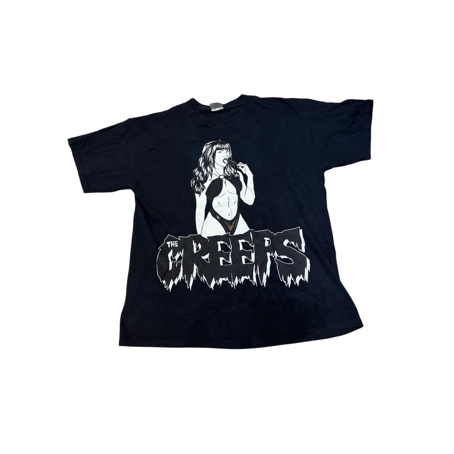 Creeps Men’s Black T-Shirt With White Picture Size Large
