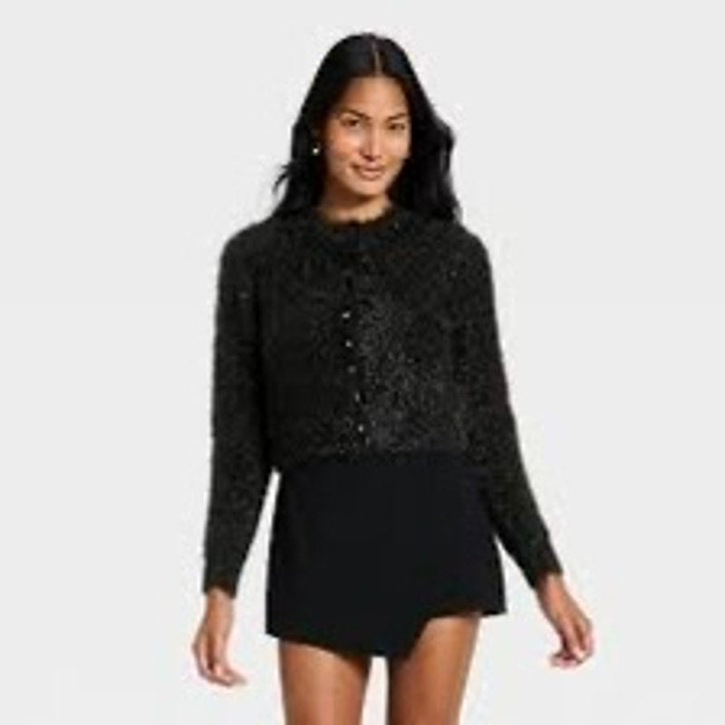 A New Day fuzzy or shimmery Button Down cardigan sweater Size XL