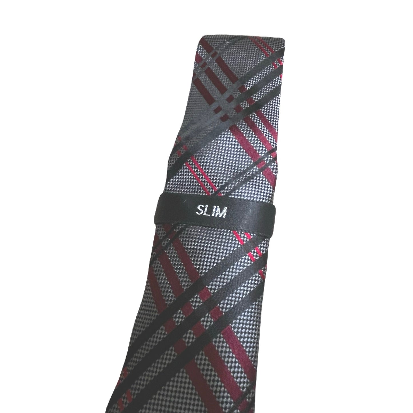 Bloomingdale’s Men’s Tie Grey With Red & Black Strips