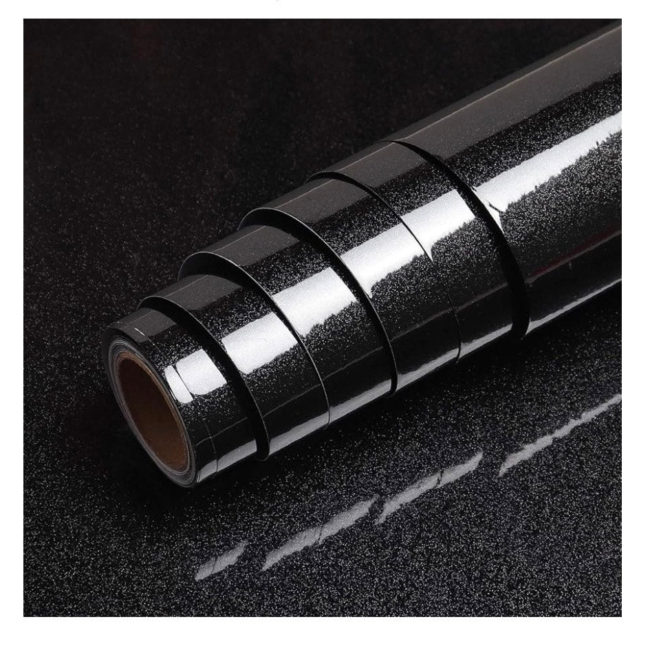 VEELIKE Glossy Black Contact Paper for Countertops Black Peel & Stick Wallpaper