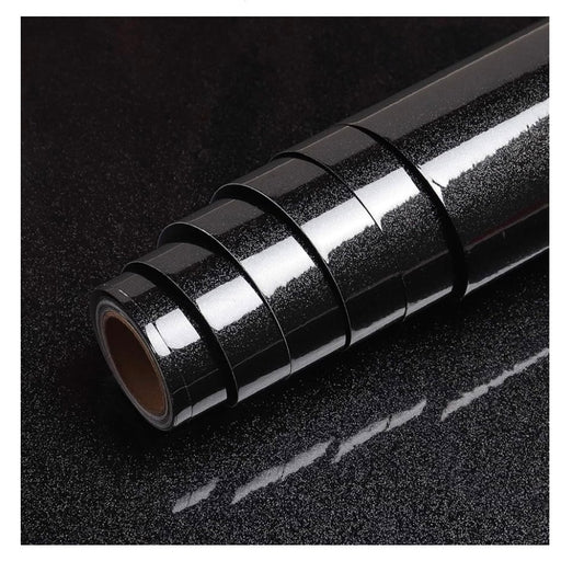 VEELIKE Glossy Black Contact Paper for Countertops Black Peel & Stick Wallpaper