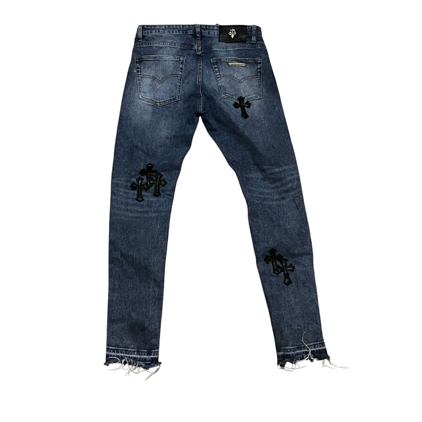 Men’s Blue Jeans With Black Crosses On Them