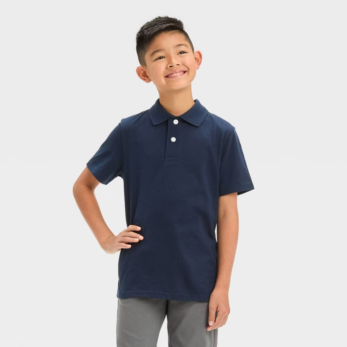 Boys' Short Sleeve Jersey Uniform Polo Shirt - Cat & Jack Navy Blue XS 4/5