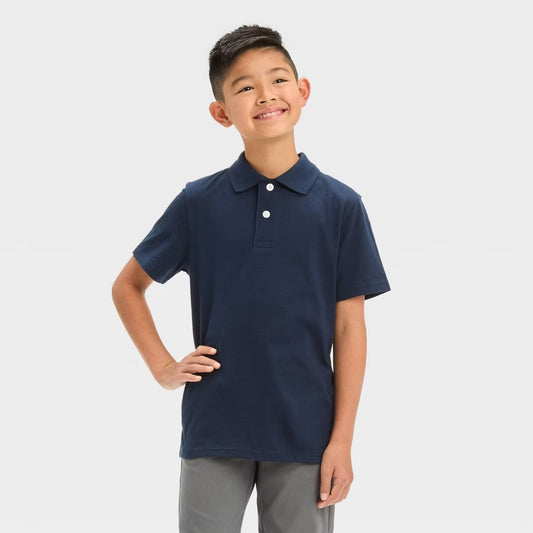 Boys' Short Sleeve Jersey Uniform Polo Shirt - Cat & Jack Navy Blue XS 4/5