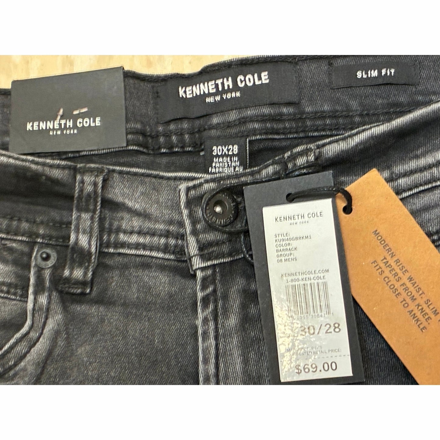 Kenneth Cole Men’s Slim Fit Stretch Denim Size 30X28 Gray