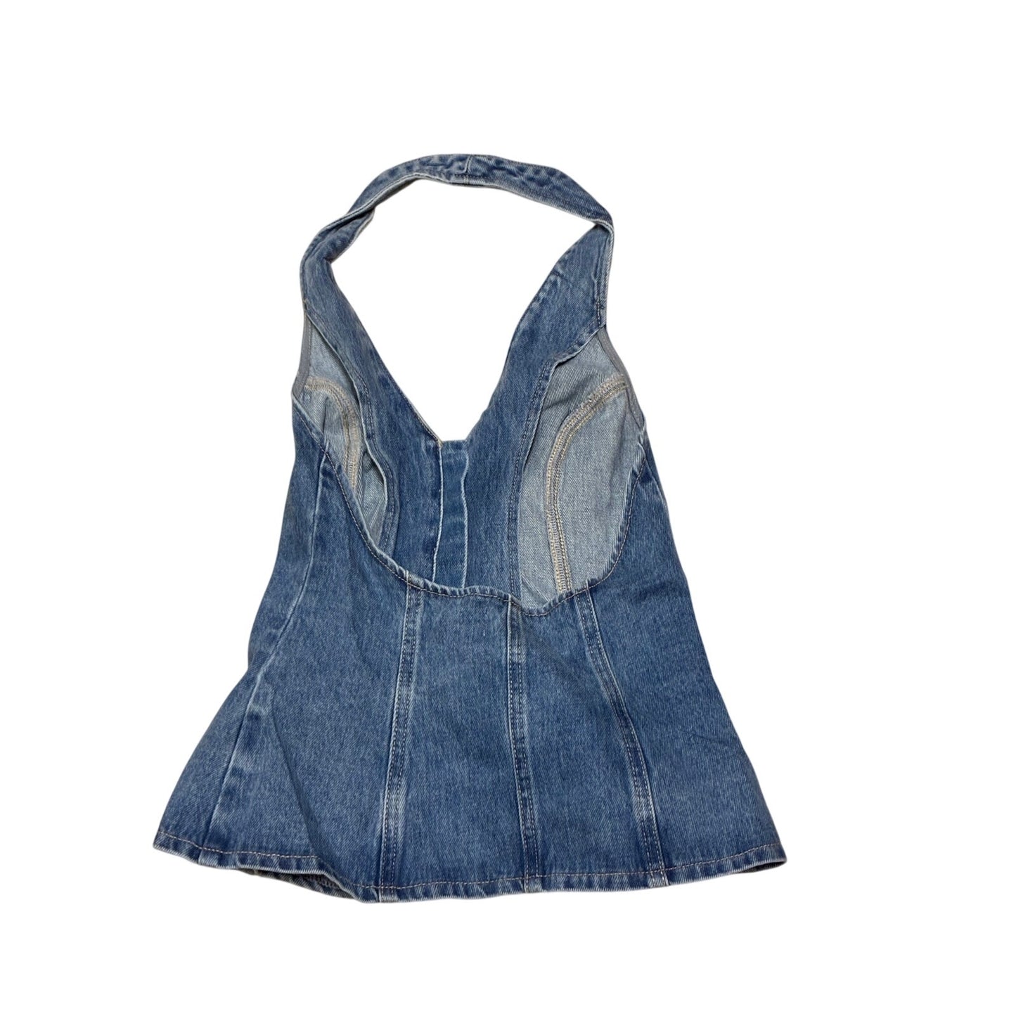 Meshki India Button Front Halter Denim Longline Top Size XXS