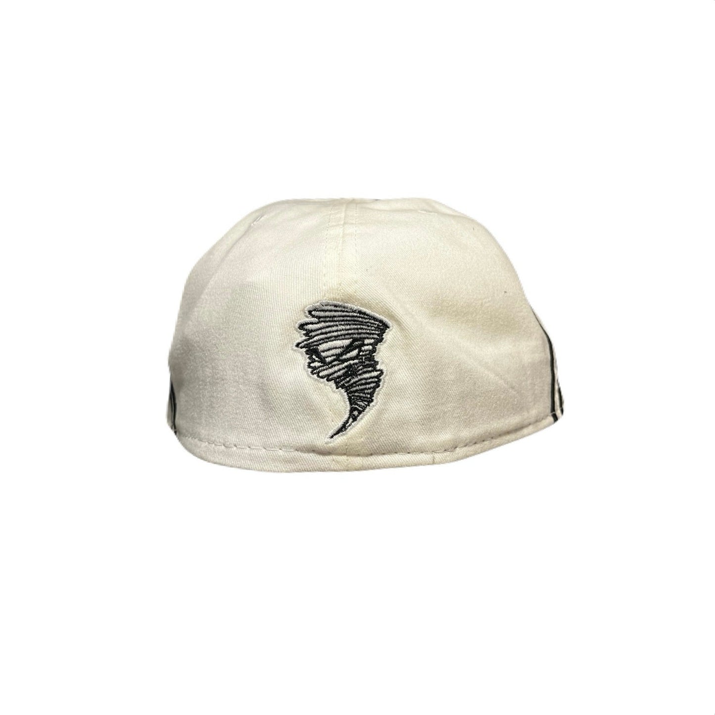 New Era All White Hat With A tornado On It 7 5/8