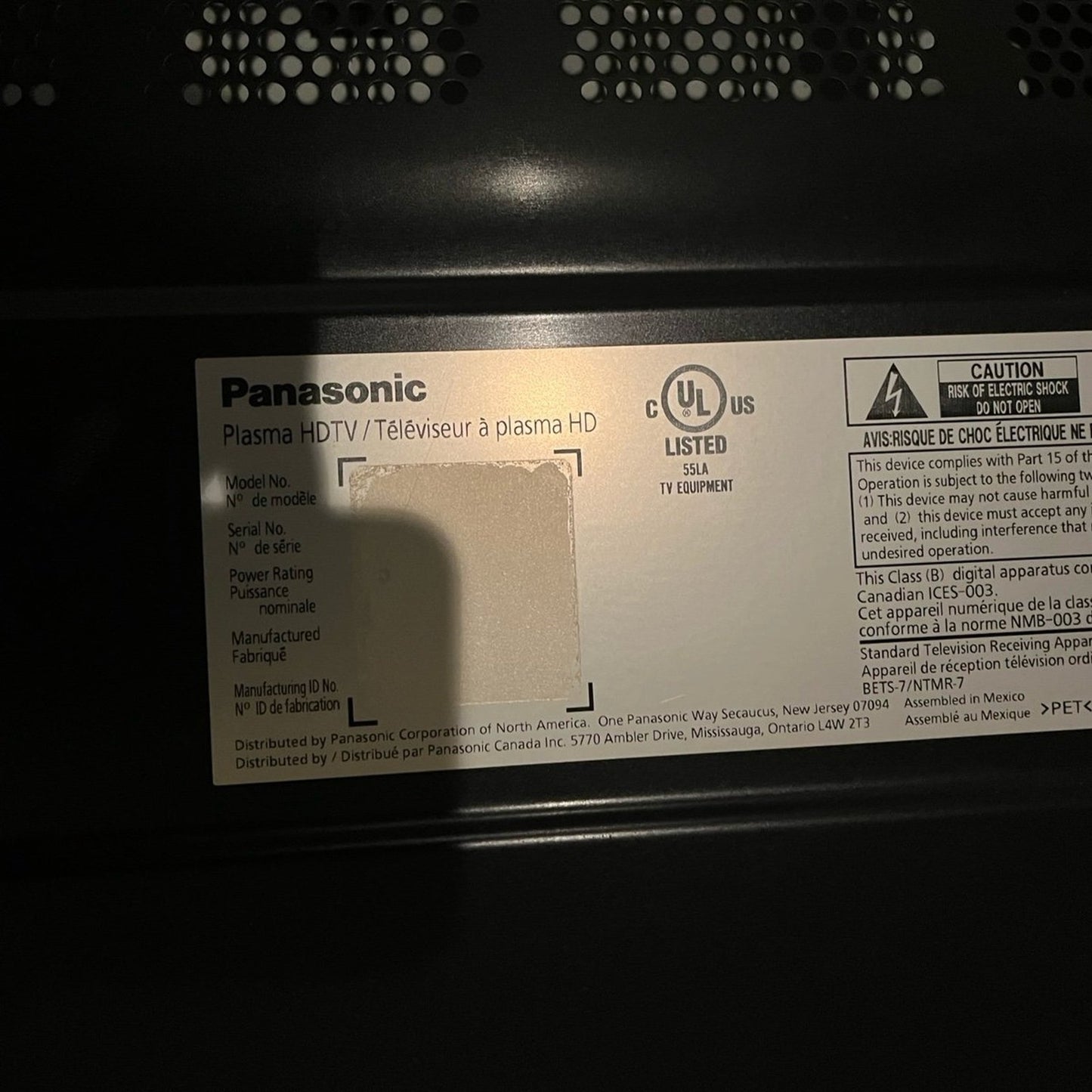 Panasonic TCP50C2 50" 720p Plasma TV