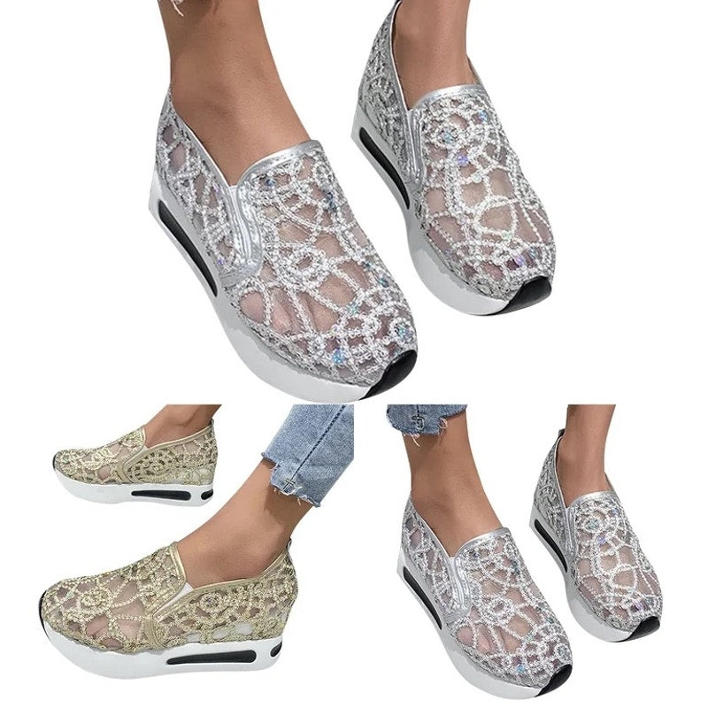 Mepaouo Wedges Shoes for Womens Breathable Glitter Casual Shoes Size 41 US-Sz 9