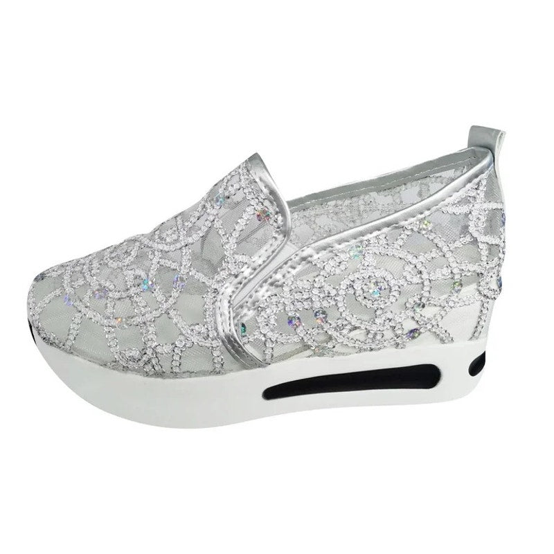 Mepaouo Wedges Shoes for Womens Breathable Glitter Casual Shoes Size 41 US-Sz 9