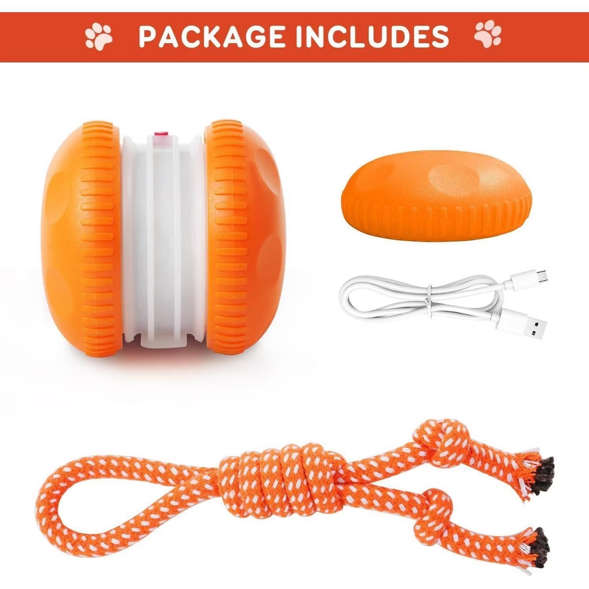 Attop Interactive Dog Toys, Random Path Automatic Moving and Rolling Dogs Toy with Rope Motion-Activated Orange