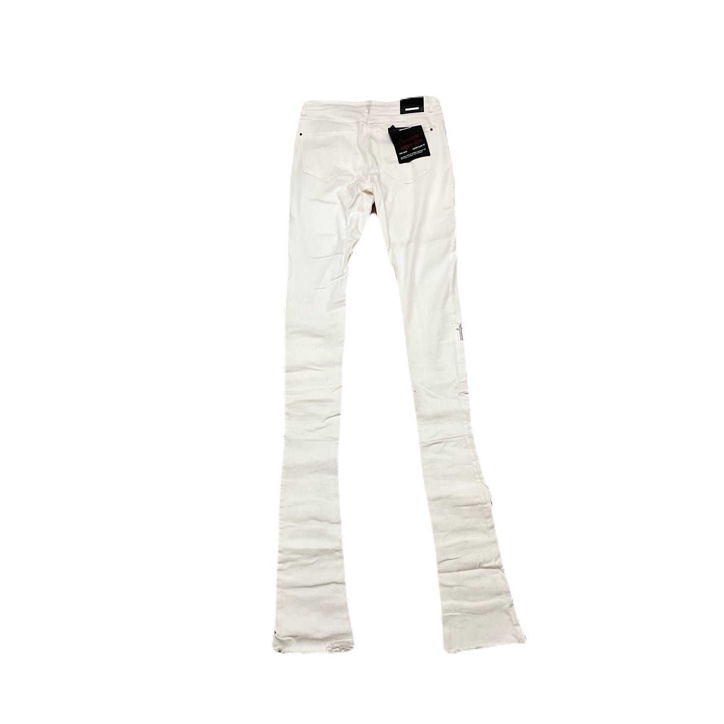 Si Tu Veux White Superstack Jeans With Blue patches Size 36
