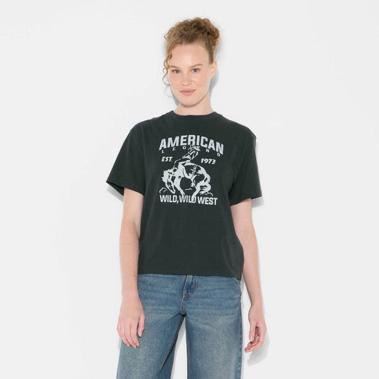 Women's Short Sleeve Crewneck Graphic T-Shirt - Wild Fable Hematite Letters