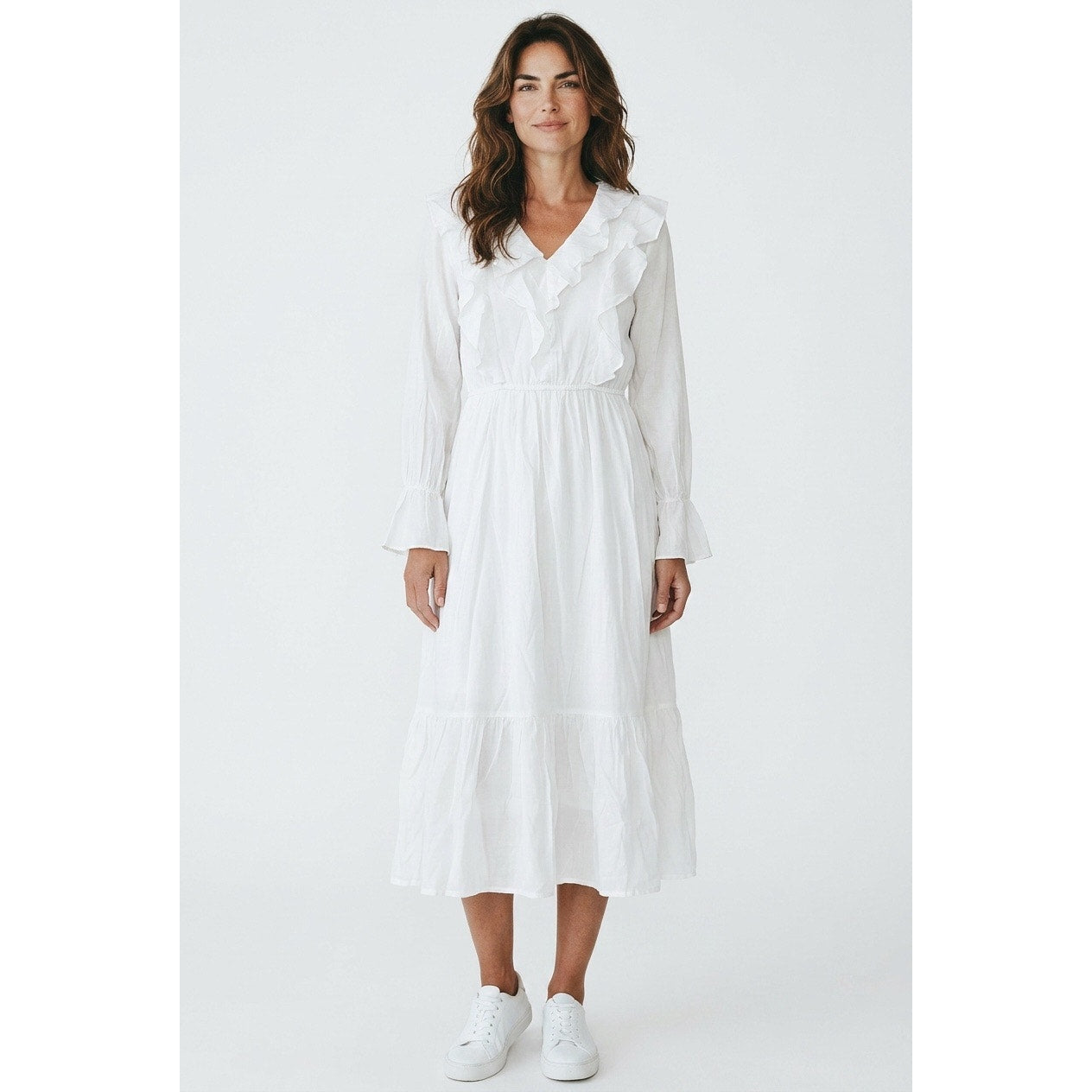 Linihui Women’s Long Sleeve White Long Dress Size XL