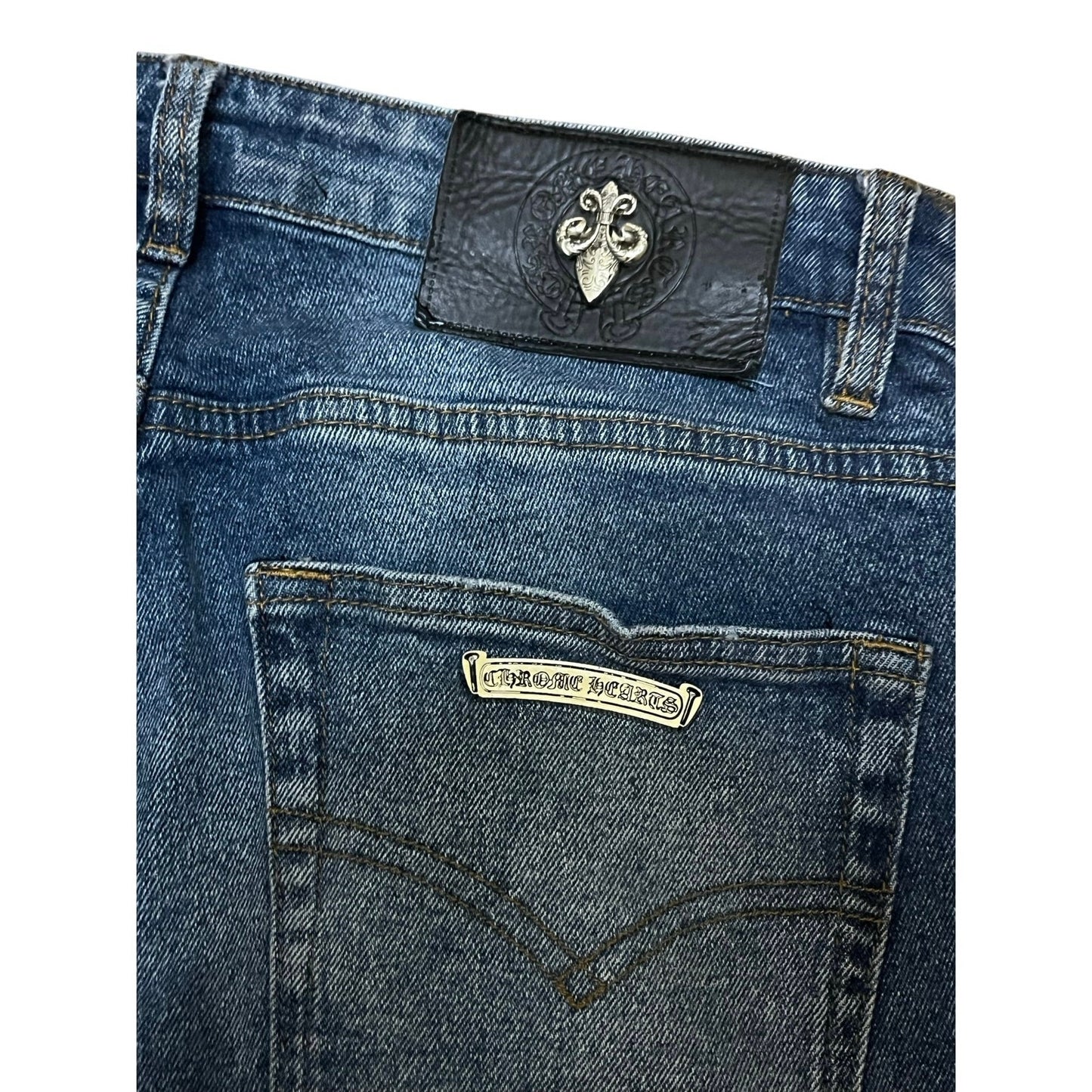 Men’s Blue Jeans With Black Crosses On Them