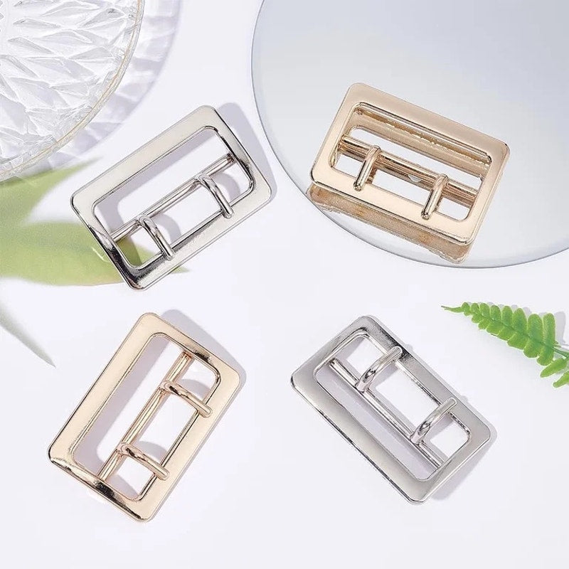 4pcs Metal Belt Adjustable Buckles Double Prong Belt Buckles Rectangle