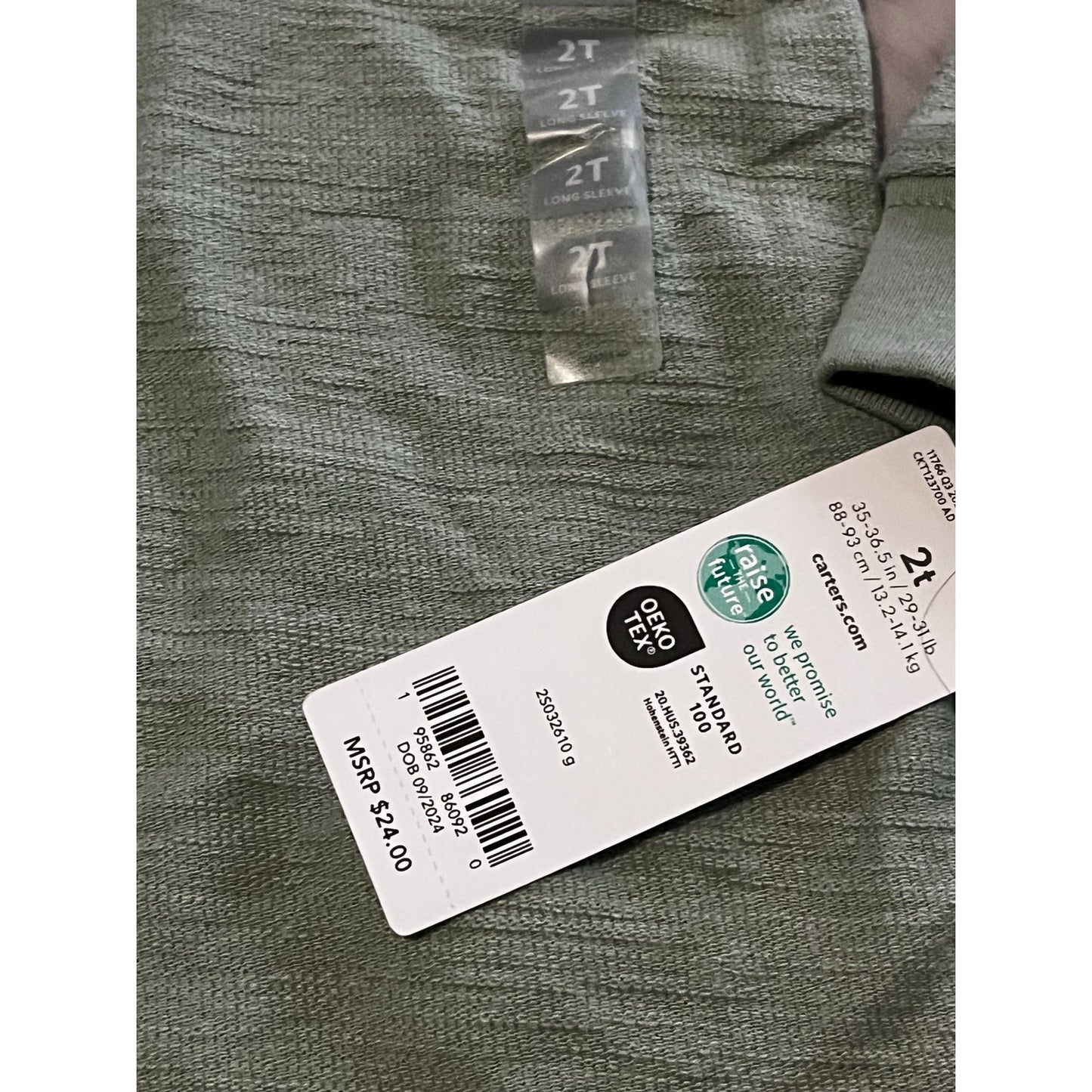 Carter’s Toddler Colorblock Cotton Blend Long-Sleeve Tee - Green Size 2T