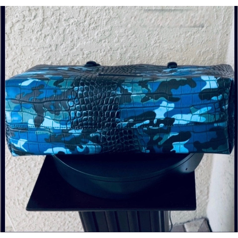 De Vesi L'Amour Crocodile Embossed Blue Camouflage Tote Bag 16”W X 11”L