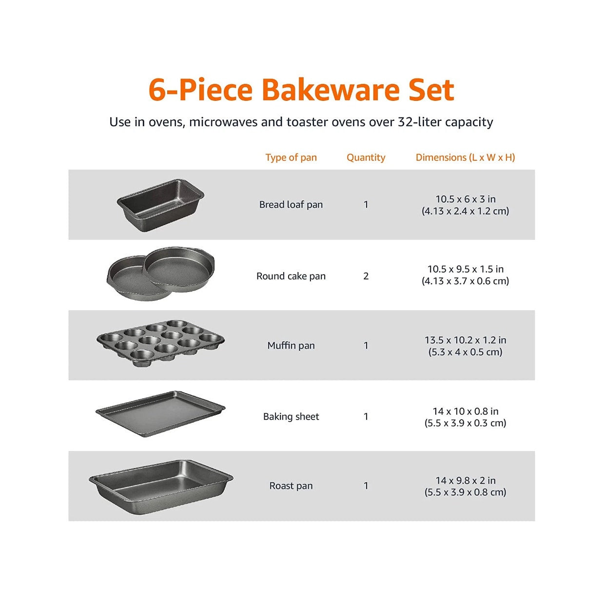 6-Piece Nonstick, Carbon Steel Oven Bakeware Baking Set
