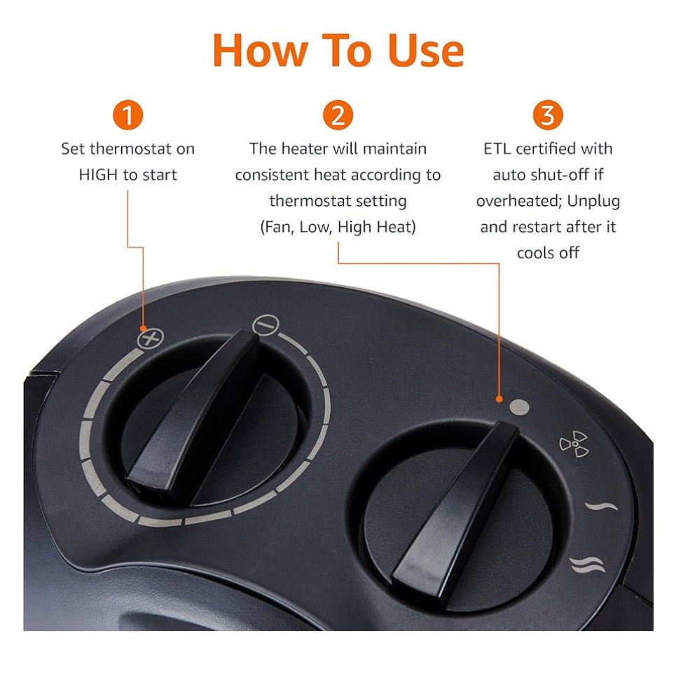 Amazon Basics Ceramic Space Heater, Portable Indoor Heating Solution