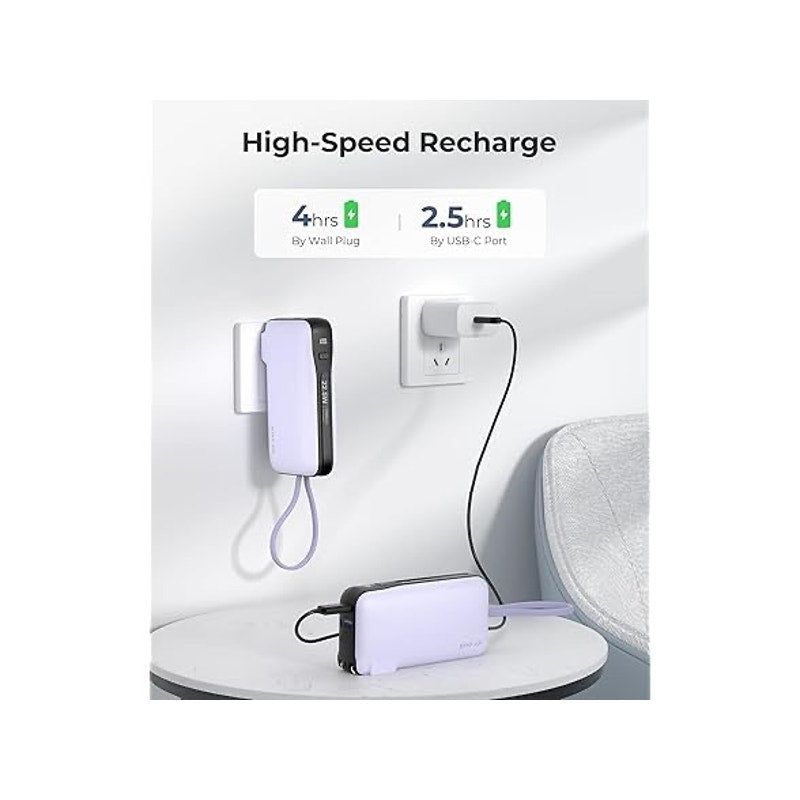 JOYFAR 10,000mAh Powerbank w/AC Plug and Built-in Cables