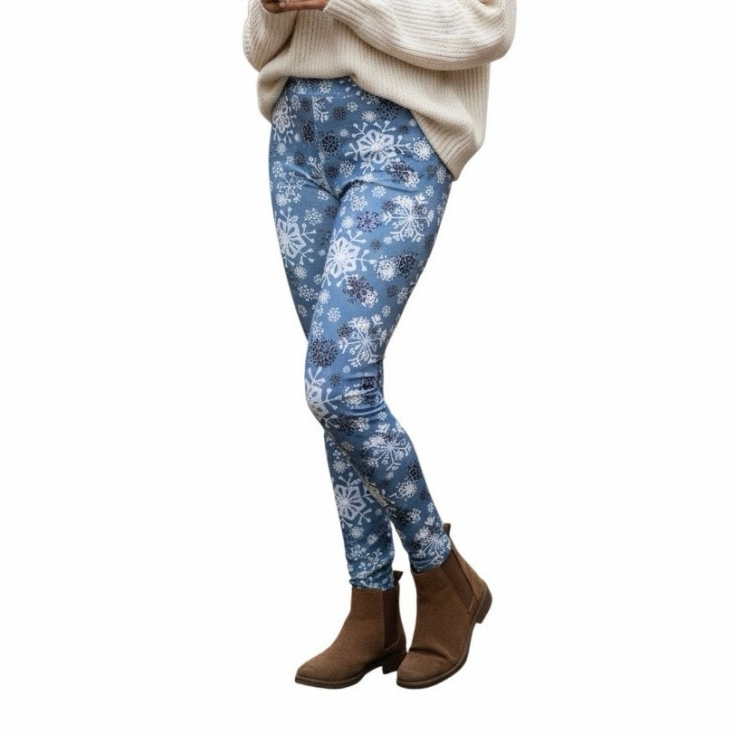 Girls blue snowflake print Christmas leggings Size L/XL
