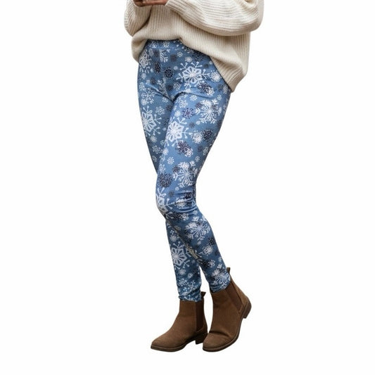 Girls blue snowflake print Christmas leggings Size L/XL