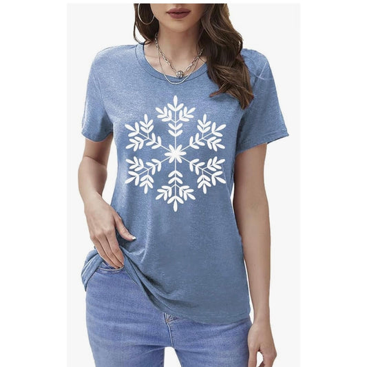 Merry Christmas Tshirts Women Funny Cute Snowflake Letter Print Graphic Print