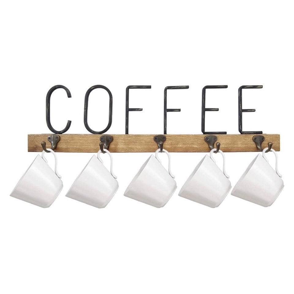Vintage Farmhouse Metal Tube Letter Coffee Sign Coffee Mugs Rack
