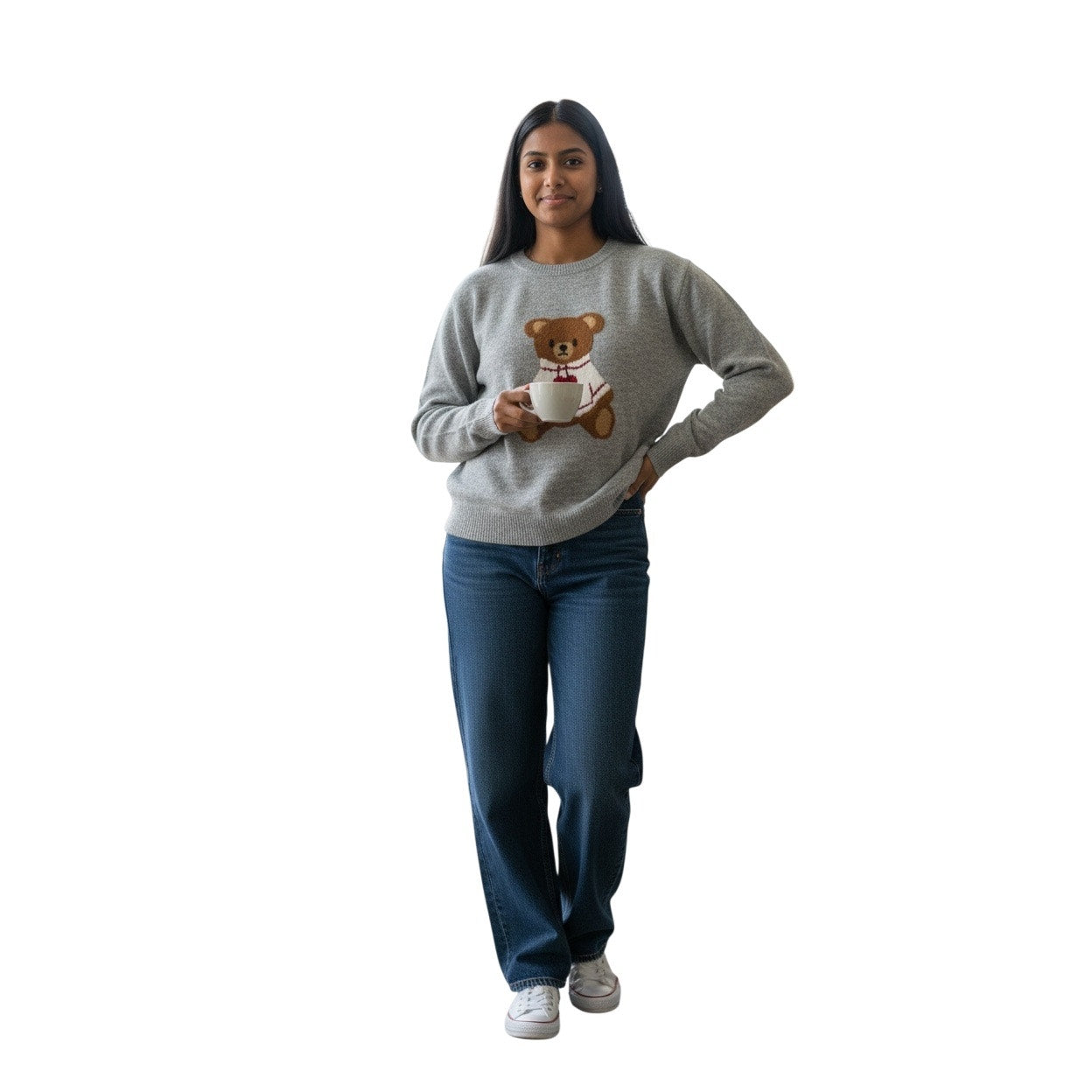 Art Class Girls Crewneck Gray Sweatshirt With Terry Bear On It 14/16 XL