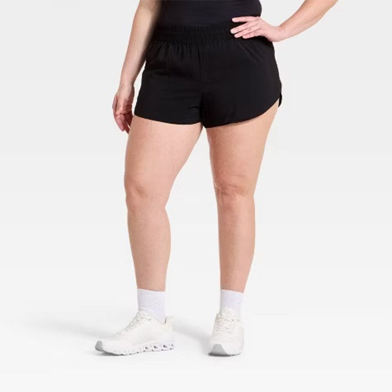 Women's Woven Mid-Rise Run Shorts 3" - All In Motion Black XL