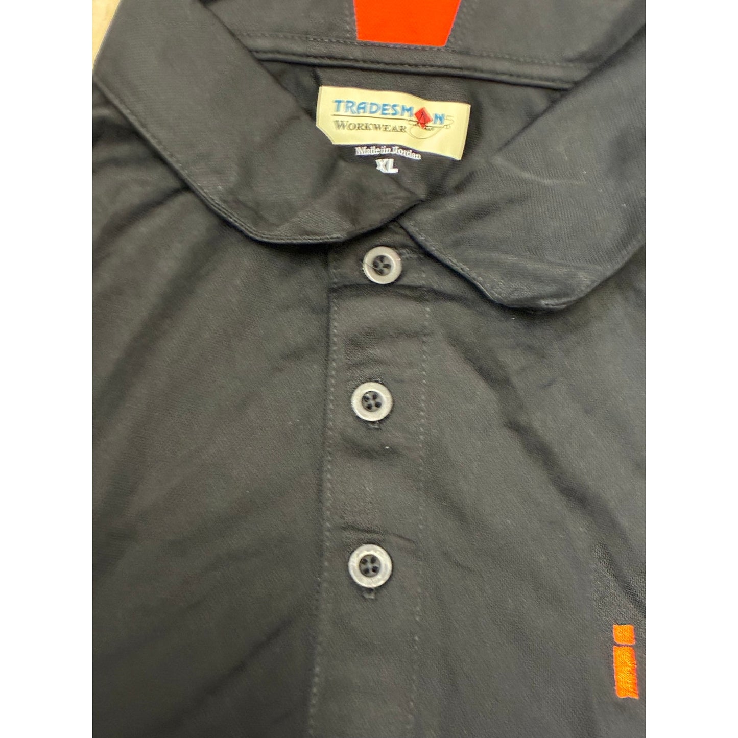 Tradesman Work Wear Men’s Black & Orange Collar T-Shirt Size XL