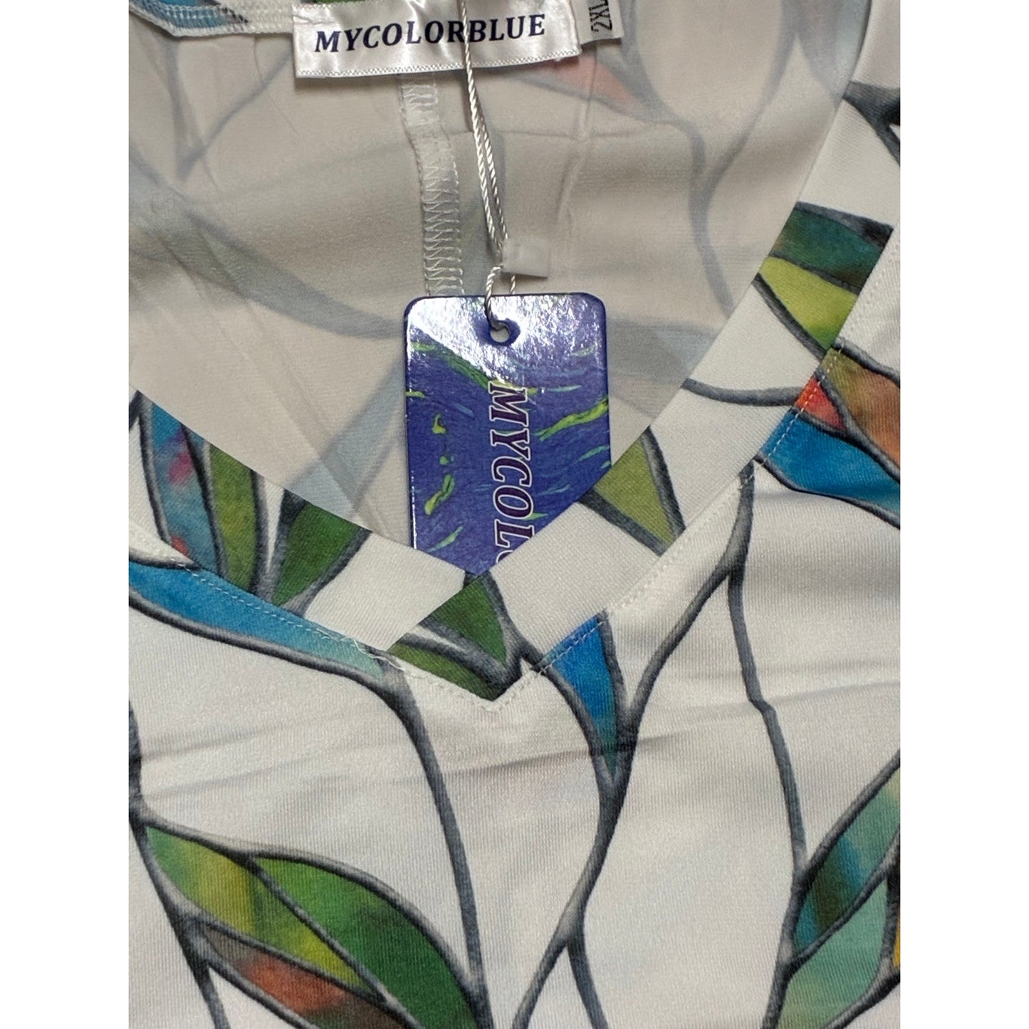 My Color Blue Women’s Shirt With Colorful Leaves On It Size XXL