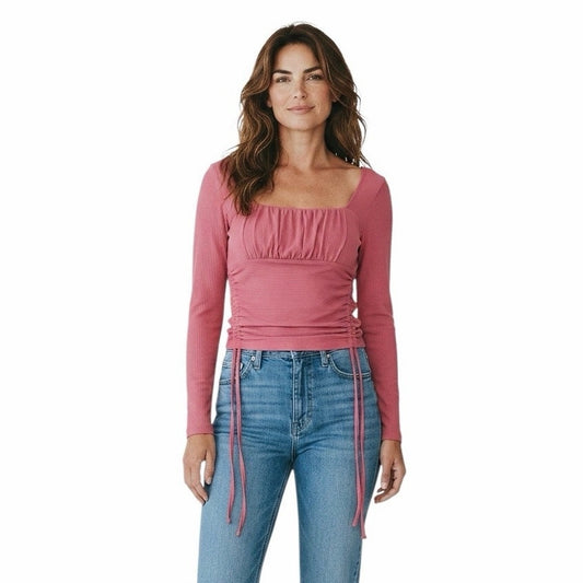 Forever 21 pink long-sleeve crop top featuring a square neckline