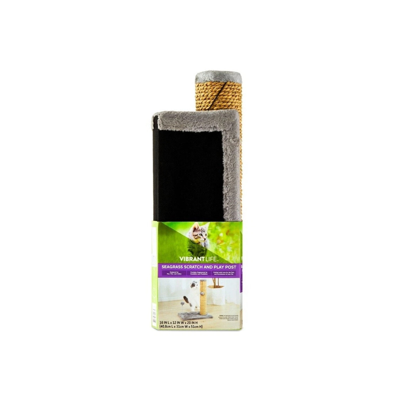 Seagrass Cat Scratch & Play Post W/ Dangle Toys Entertainment Exercise Portable