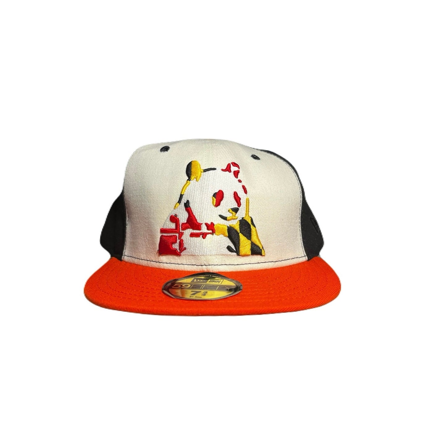 New Era Orange ,White & Black Hat With A Bear On It Size 7 3/4
