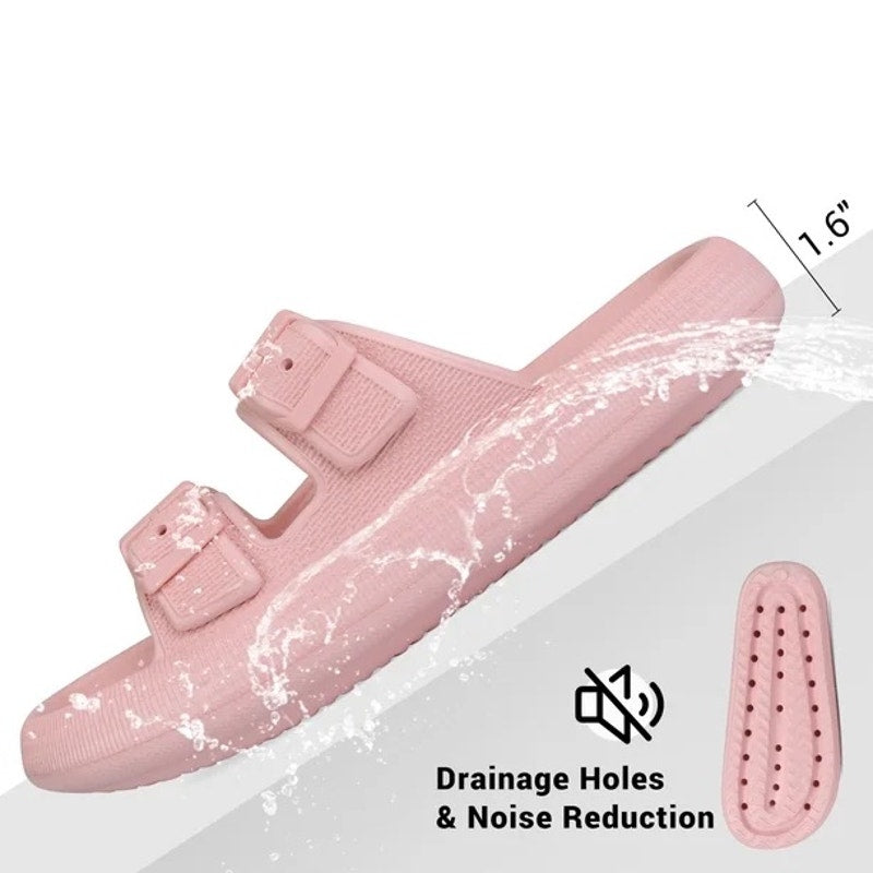 Unisex Slides Sandals Thick Sole Pillow Sandals Adjustable Double Buckle Size 6