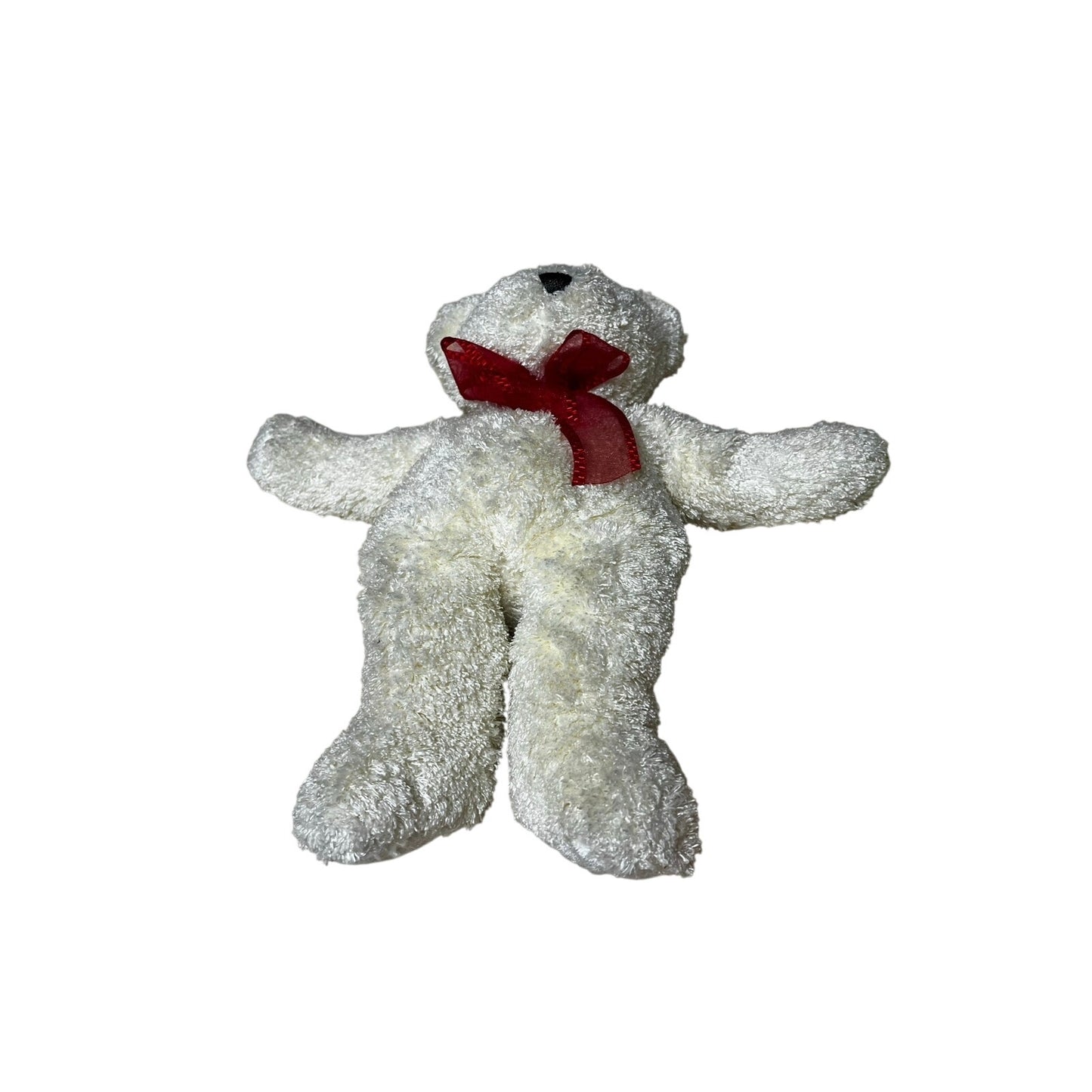 White 10 inch teddy bear with red ty