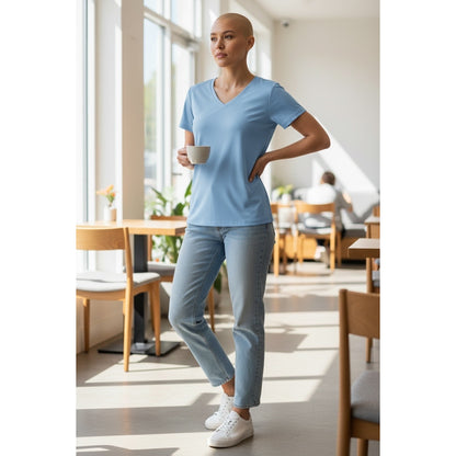 Boladeci Blue T-Shirt For Women’s Short Sleeve V Neck Dry Fit Workout Top Sz L