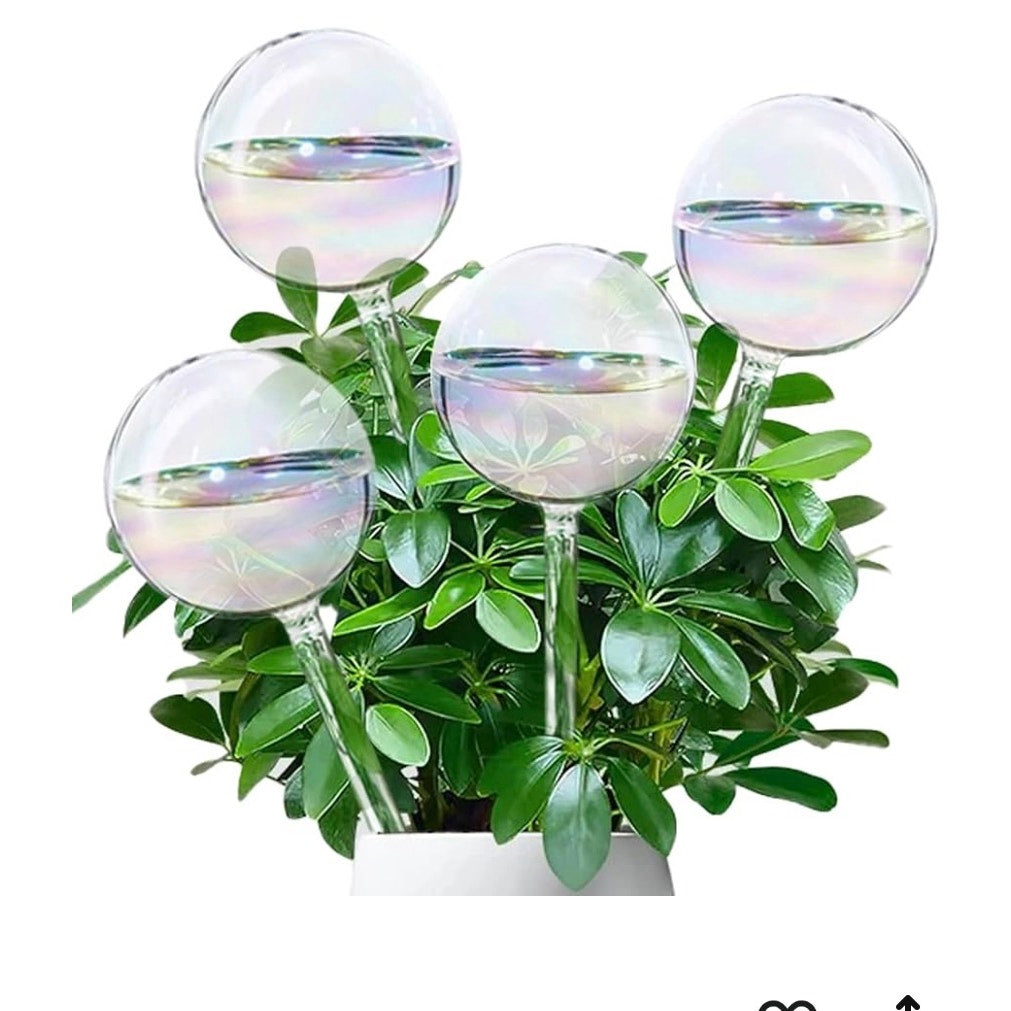 4 Pcs Iridescent Glass Plant Watering Globes - 9 Inch Self Watering Planter