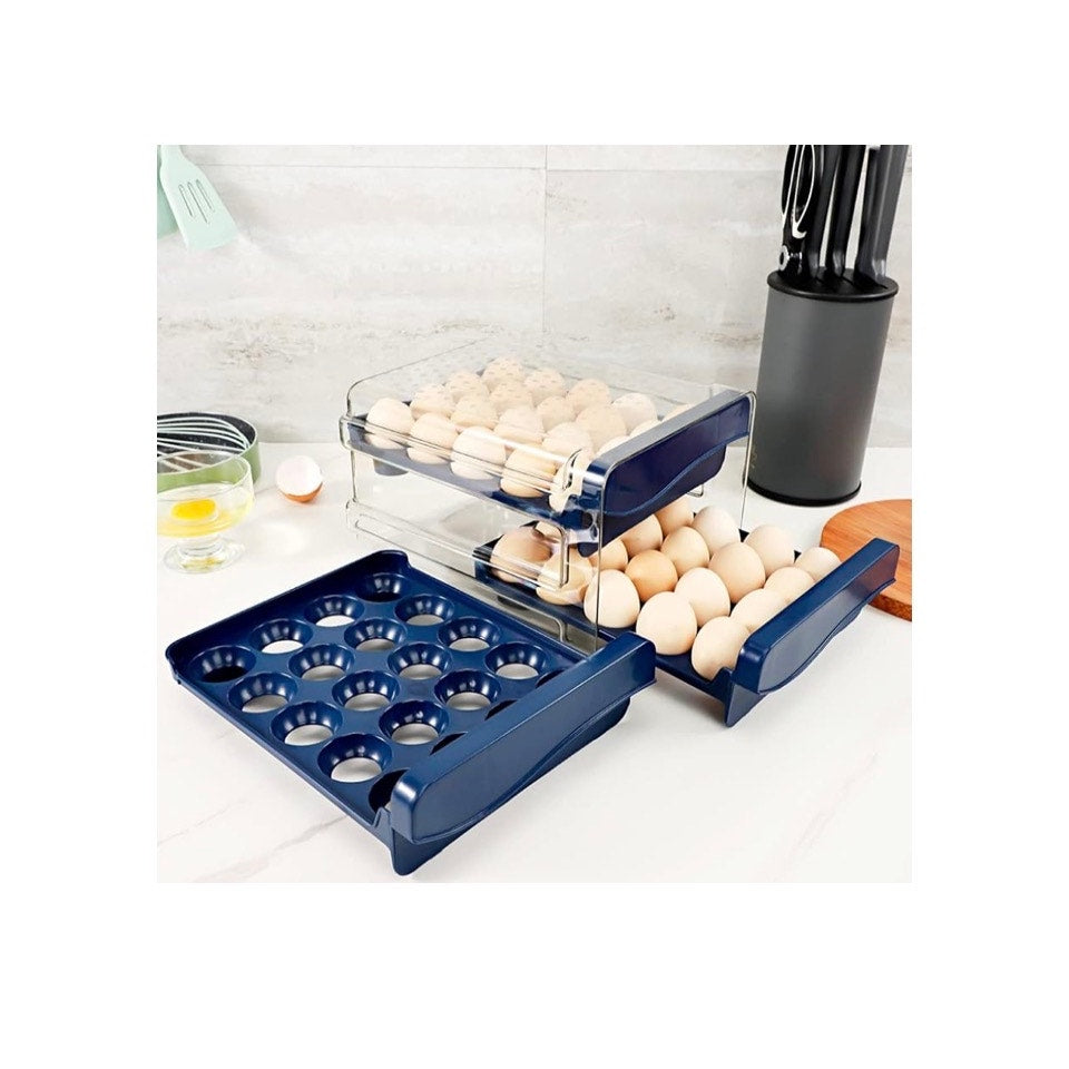 Kitchen Plastic Egg Holder Egg Storage Container for Refrigerator 2Layer Drawer